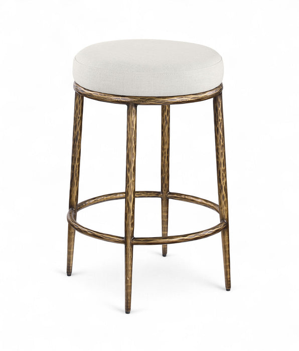 Ferro - Linen Textured Performance Fabric Upholstered Backless Counter Stool - Cream / Brushed Gold
