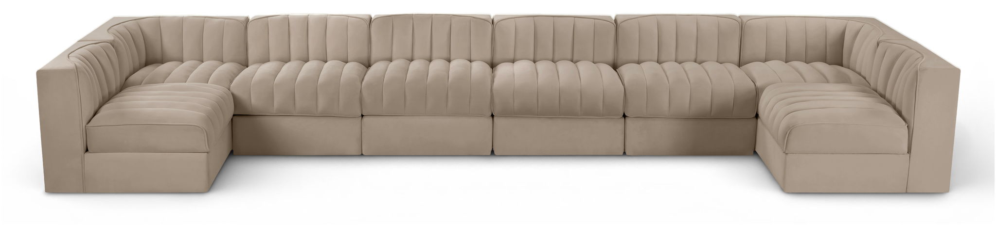 Rummi - Velvet Performance Fabric Upholstered 8 Piece Modular Sectional (With 2 Corner Chairs)