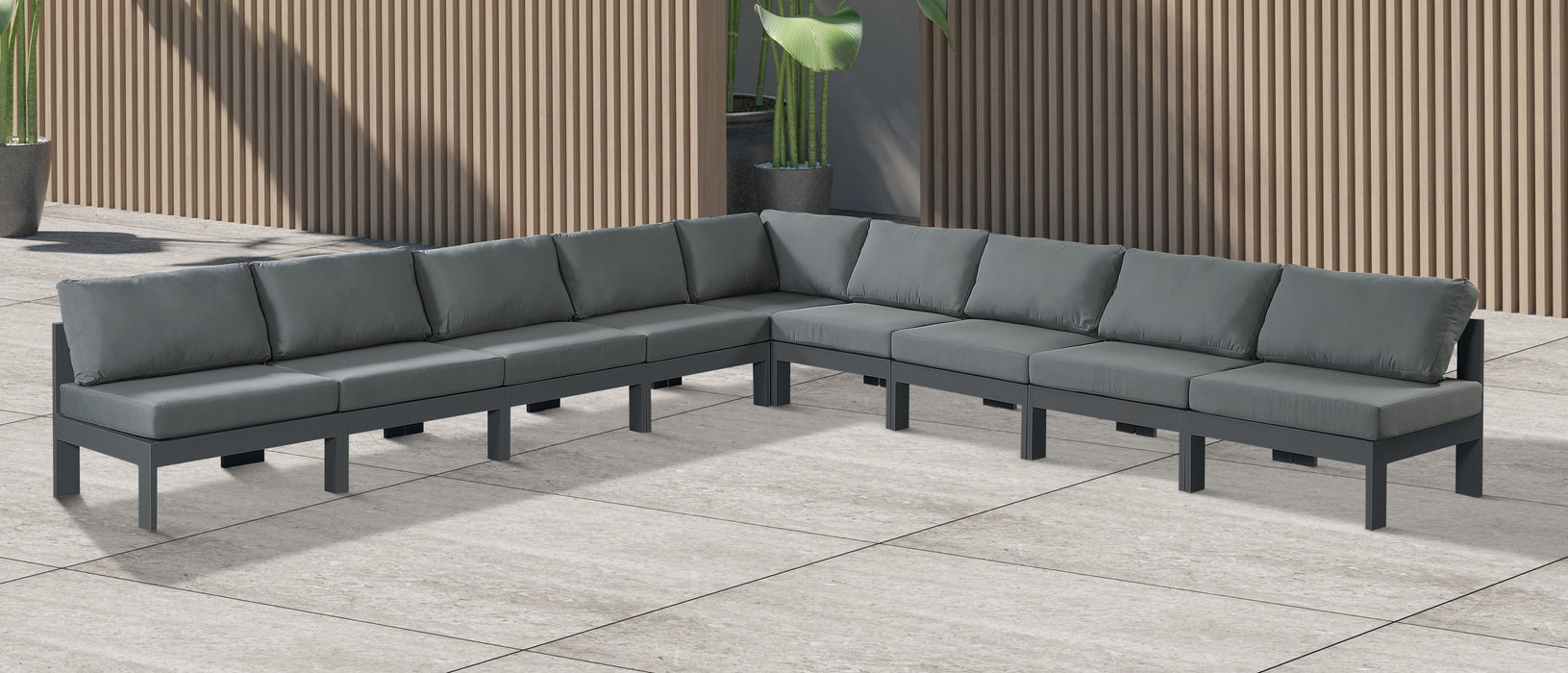 Nizuc - Outdoor Patio 9 Piece Modular Sectional With Gray Frame