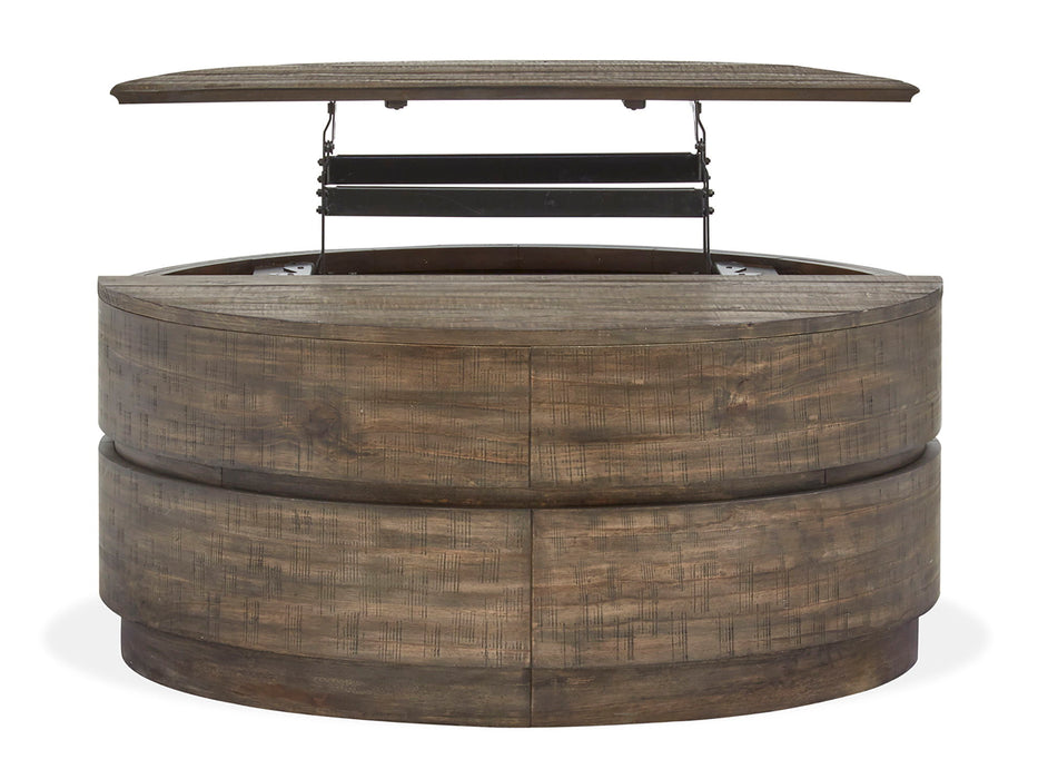 Baisden - Round Lift Top Cocktail Table With Casters - Tobacco