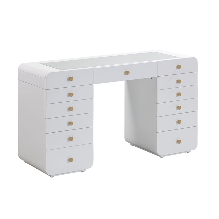Hollywood - Desk with Jumbo LED Panel Vanity Mirror - White