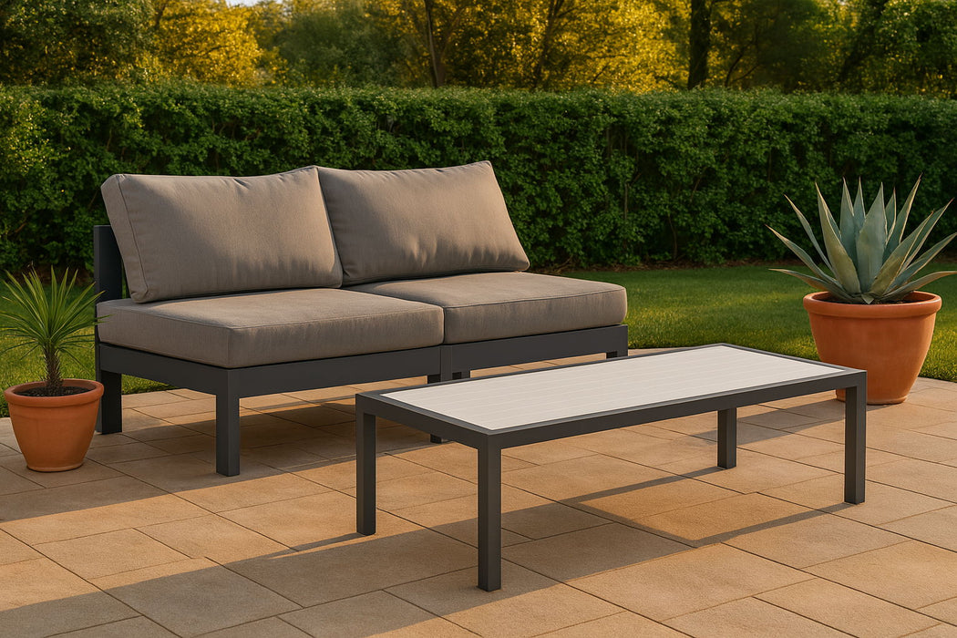 Nizuc - Outdoor Patio 2 Seat Armless Modular Sofa With Gray Frame