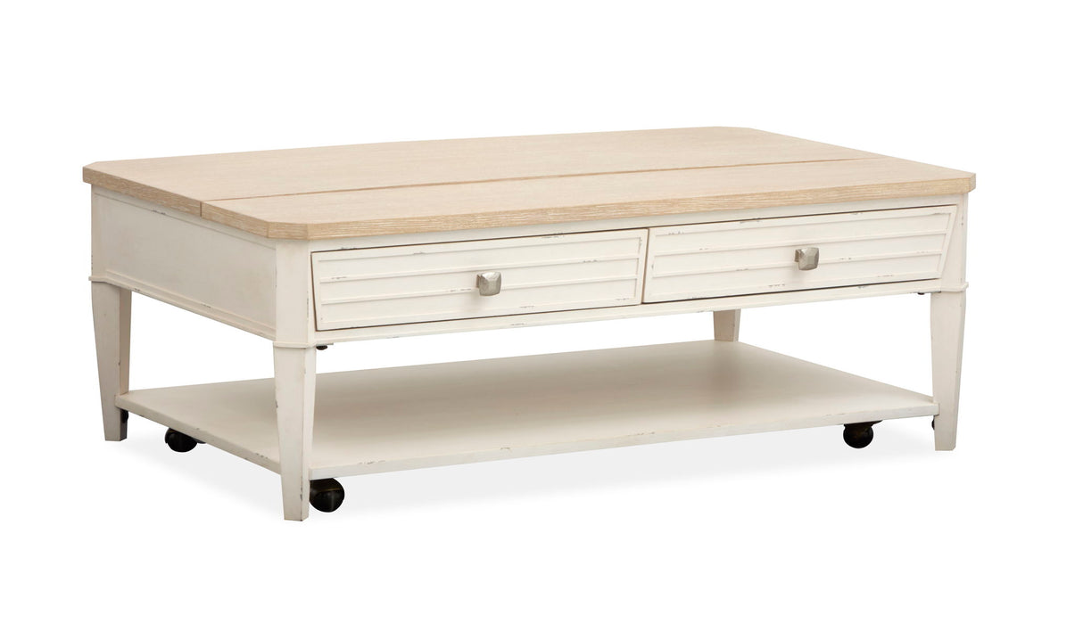 Echo Isles - Lift Top Storage Cocktail Table With Casters - Sea Pearl And Driftwood