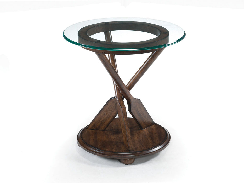 Beaufort - Round End Table With Base And Glass Top - Dark Oak
