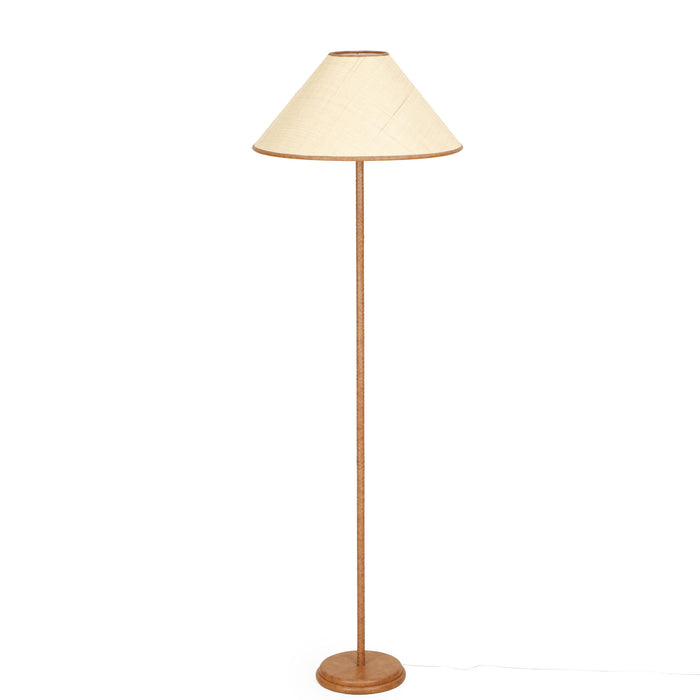 Keria - Vegan Leather And Raffia Designer Floor Lamp - Natural