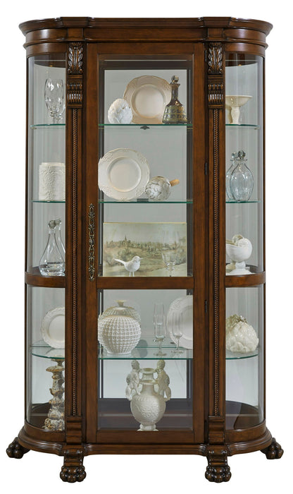 PFC Curios - Lighted Curved Front 4 Shelf Curio Cabinet - Maple Brown