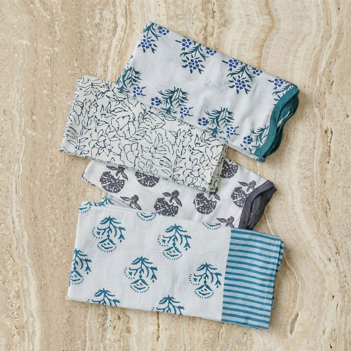 Crissy - Cotton Canvas Printed Napkins (Set of 4) - Blue Vintage Floral