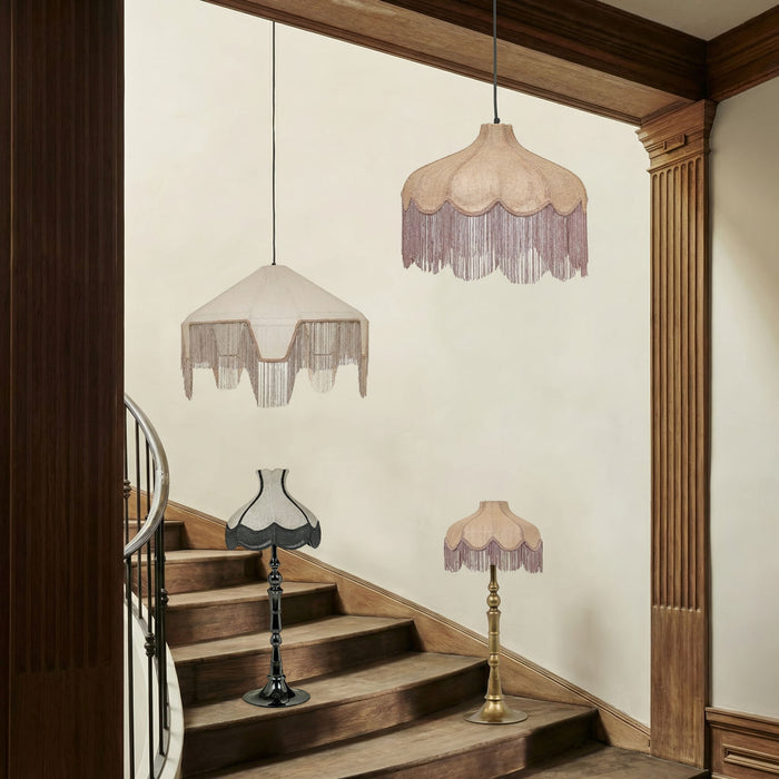 Buchanan - Jute Fringed Scalloped Pendant Light - Pink