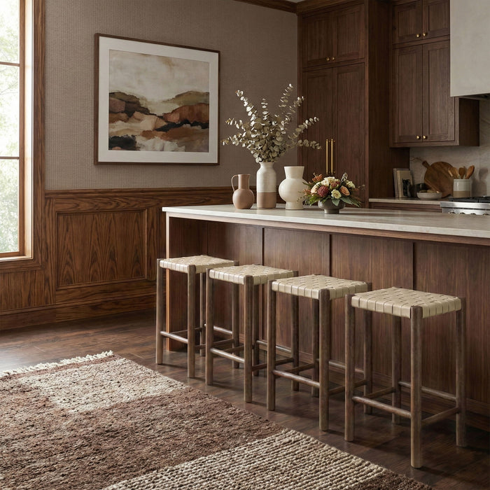 Entwine - Vegan Leather Upholstered Backless Counter Stool - Painted Brown