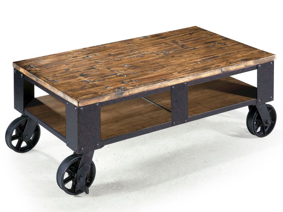 Pinebrook - Rectangular Cocktail Table (2 Braking Casters) - Distressed Natural Pine