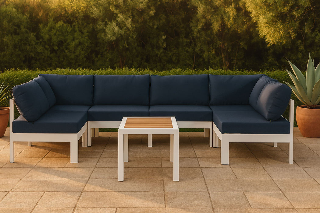 Nizuc - Outdoor Patio 6 Piece Modular Sectional With White Frame